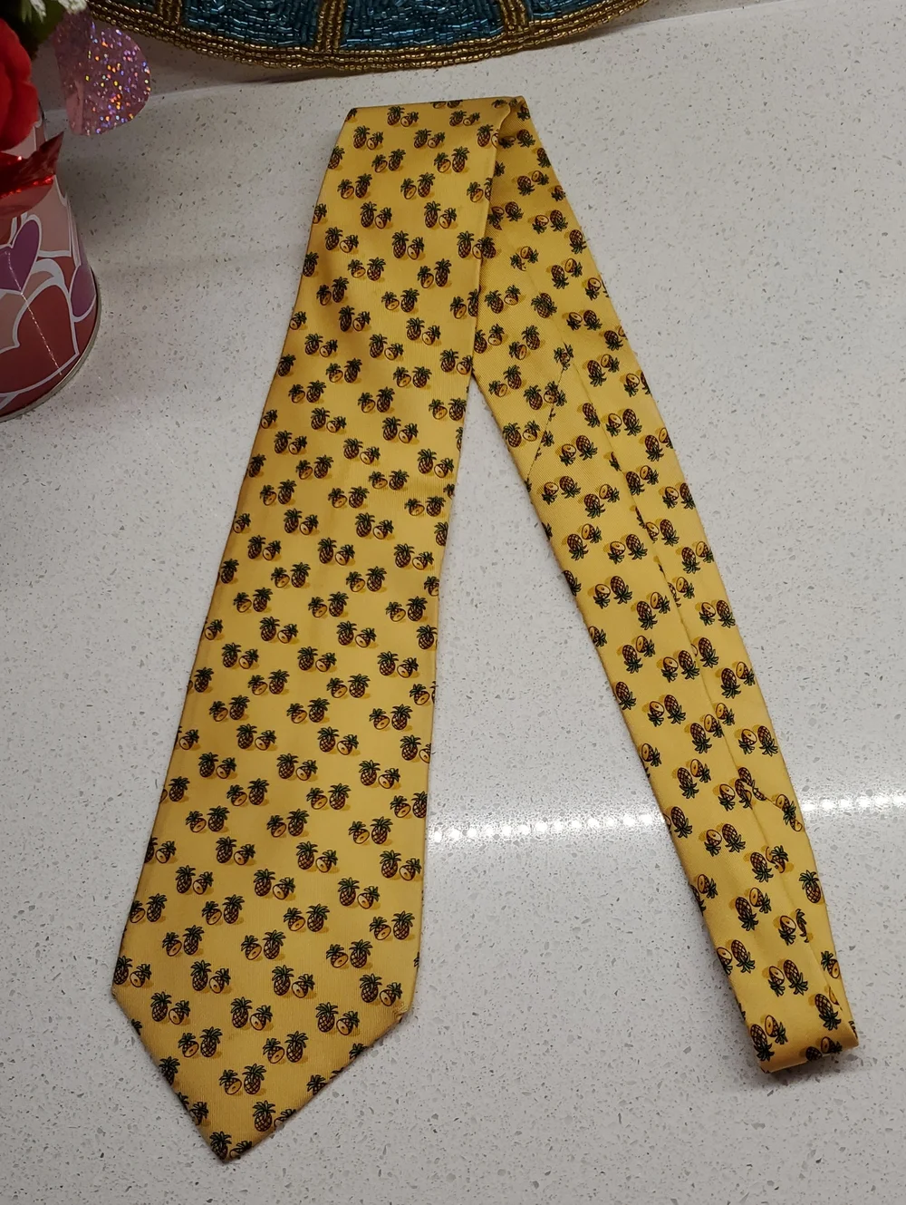 Salvatore Ferragamo Yellow Pineapple-Print Silk Tie